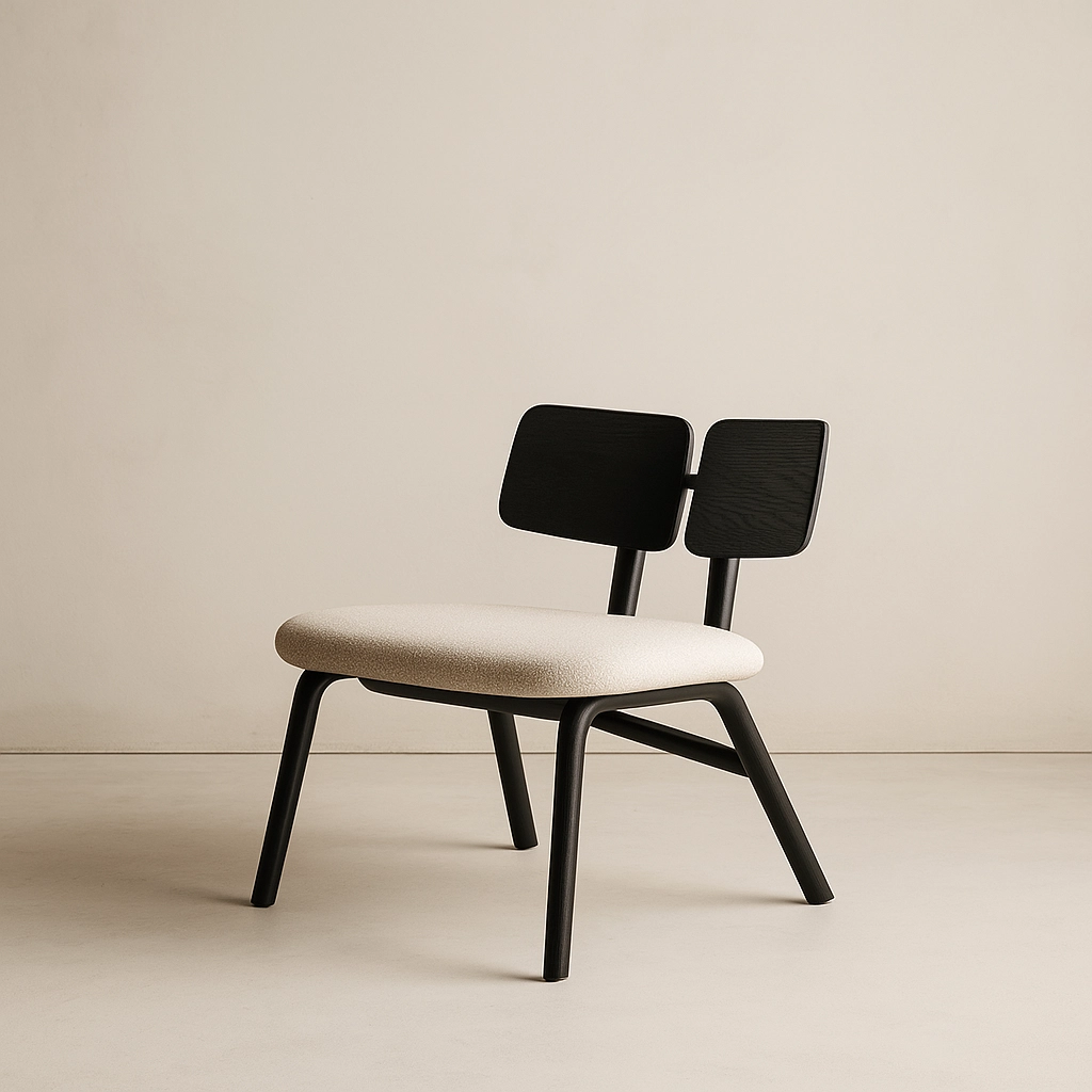 2 butaca baja con respaldo negro y asiento beige