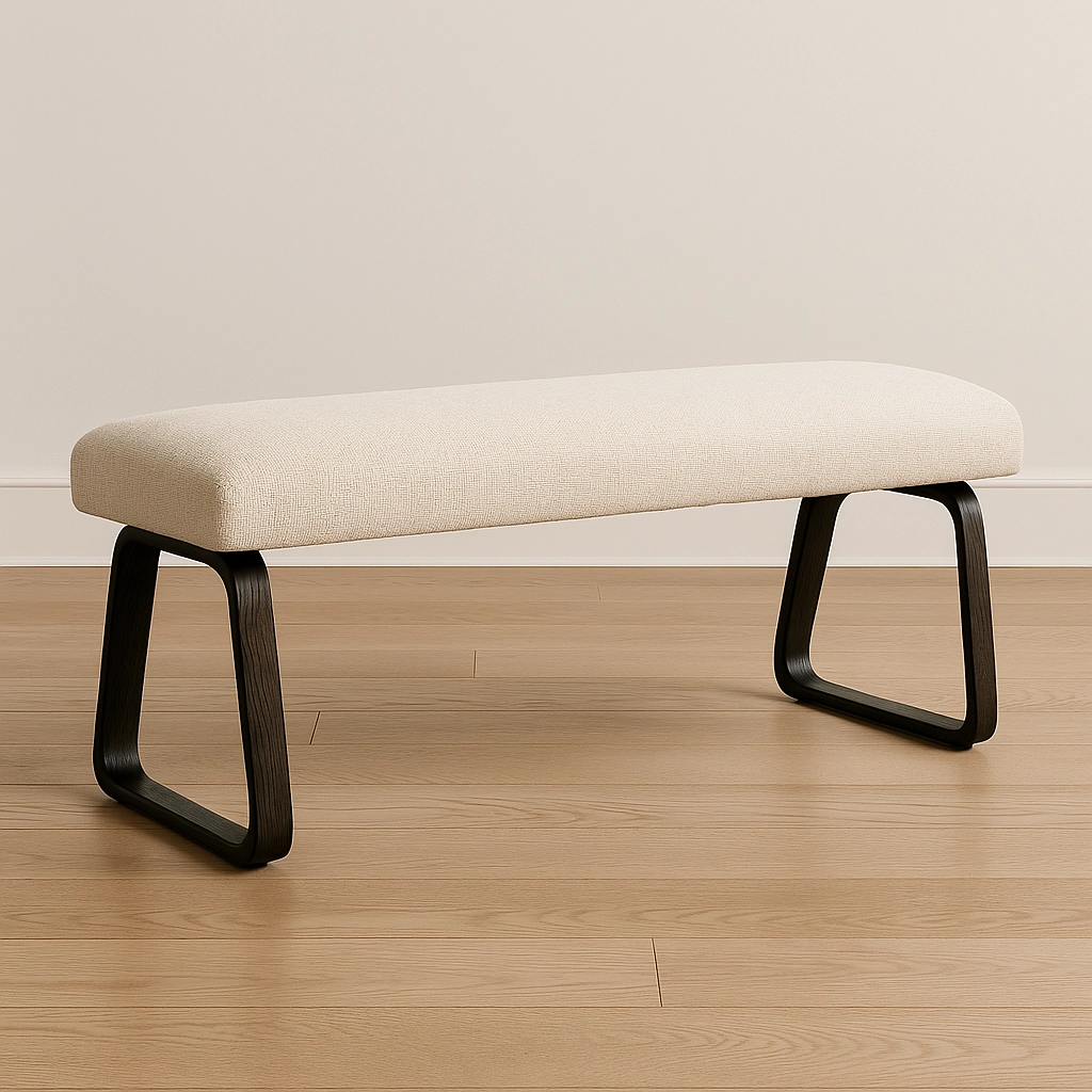 3 banco tapizado beige con patas en bucle negro