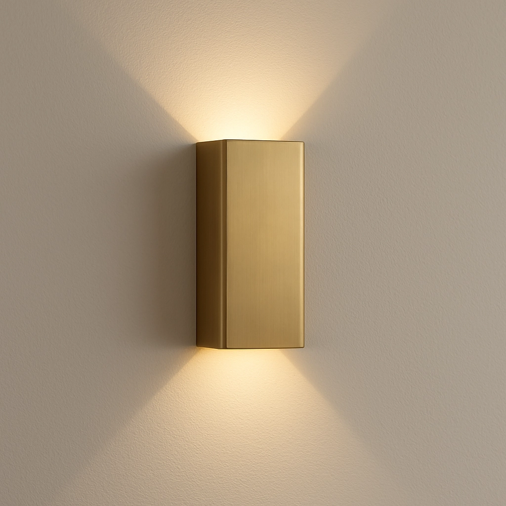 8 aplique rectangular de latón dorado con luz bidireccional